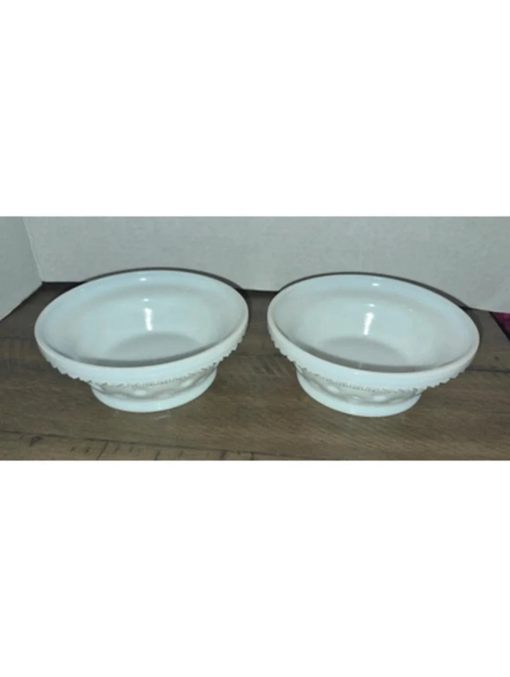 Milk Glass McKee Opal 5-3/8 Cereal Bowls Crosshatch VTG Diamond Thumbnail Dots